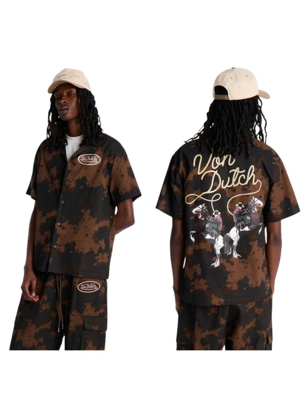 Von Dutch Rodeo Dual Cuban Button Up Shirt Short Sleeve Men's